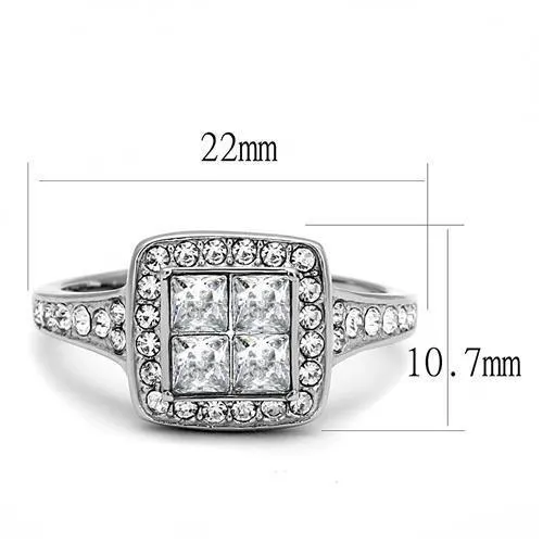 TK3137 High polished no plating Stainless Steel Ring with AAA Grade CZ in Clear Alamode Rings