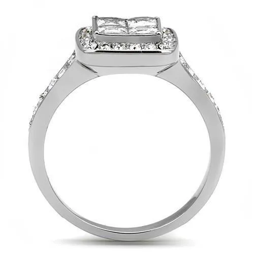 TK3137 High polished no plating Stainless Steel Ring with AAA Grade CZ in Clear Alamode Rings