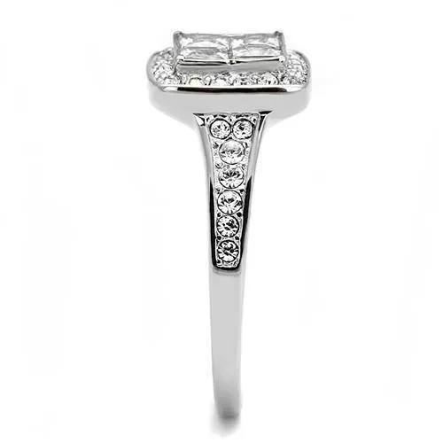 TK3137 High polished no plating Stainless Steel Ring with AAA Grade CZ in Clear Alamode Rings
