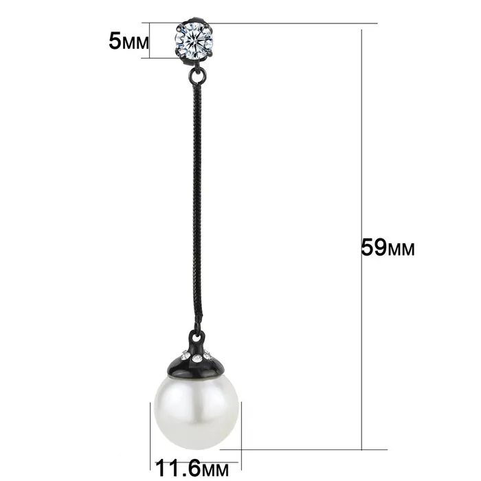 TK3471 IP BlackIon Plating Stainless Steel Earrings with Synthetic Pearl in White Alamode Earrings