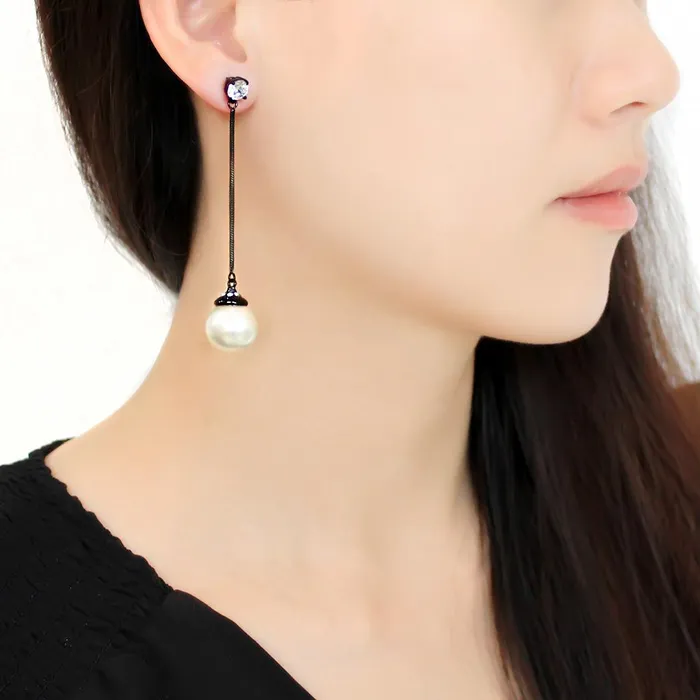 TK3471 IP BlackIon Plating Stainless Steel Earrings with Synthetic Pearl in White Alamode Earrings