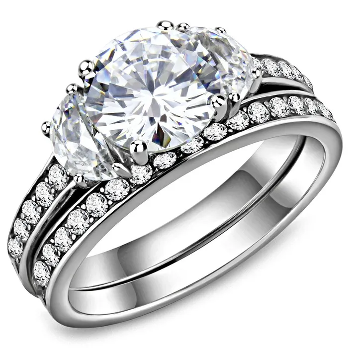 TK3509 High polished no plating Stainless Steel Ring with AAA Grade CZ in Clear Alamode Rings