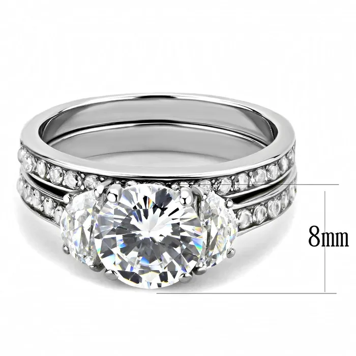 TK3509 High polished no plating Stainless Steel Ring with AAA Grade CZ in Clear Alamode Rings