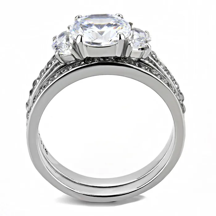 TK3509 High polished no plating Stainless Steel Ring with AAA Grade CZ in Clear Alamode Rings