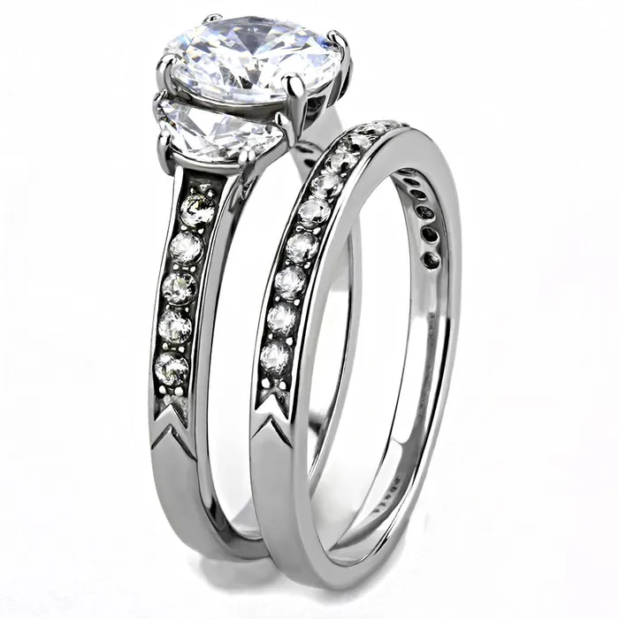 TK3509 High polished no plating Stainless Steel Ring with AAA Grade CZ in Clear Alamode Rings