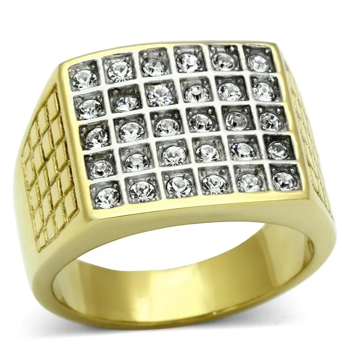 TK734 TwoTone IP Gold Ion Plating Stainless Steel Ring with Top Grade Crystal in Clear Alamode Rings