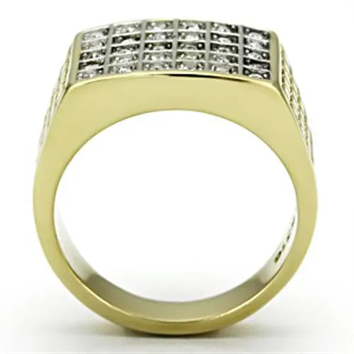 TK734 TwoTone IP Gold Ion Plating Stainless Steel Ring with Top Grade Crystal in Clear Alamode Rings