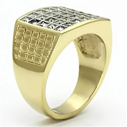 TK734 TwoTone IP Gold Ion Plating Stainless Steel Ring with Top Grade Crystal in Clear Alamode Rings