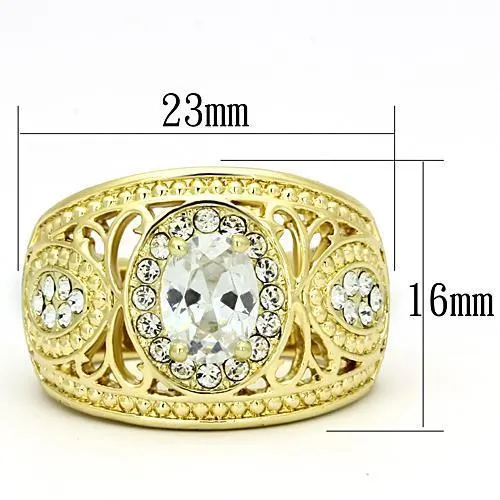 TK868 IP GoldIon Plating Stainless Steel Ring with AAA Grade CZ in Clear Alamode Rings