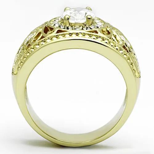 TK868 IP GoldIon Plating Stainless Steel Ring with AAA Grade CZ in Clear Alamode Rings