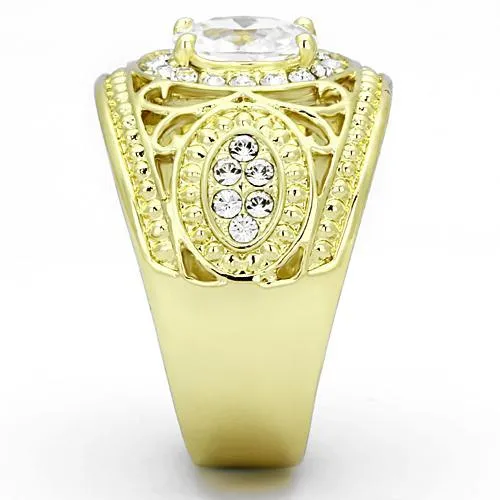 TK868 IP GoldIon Plating Stainless Steel Ring with AAA Grade CZ in Clear Alamode Rings