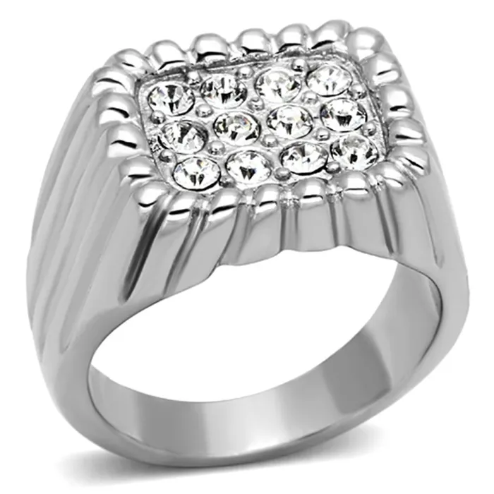 TK940 High polished no plating Stainless Steel Ring with Top Grade Crystal in Clear Alamode Rings