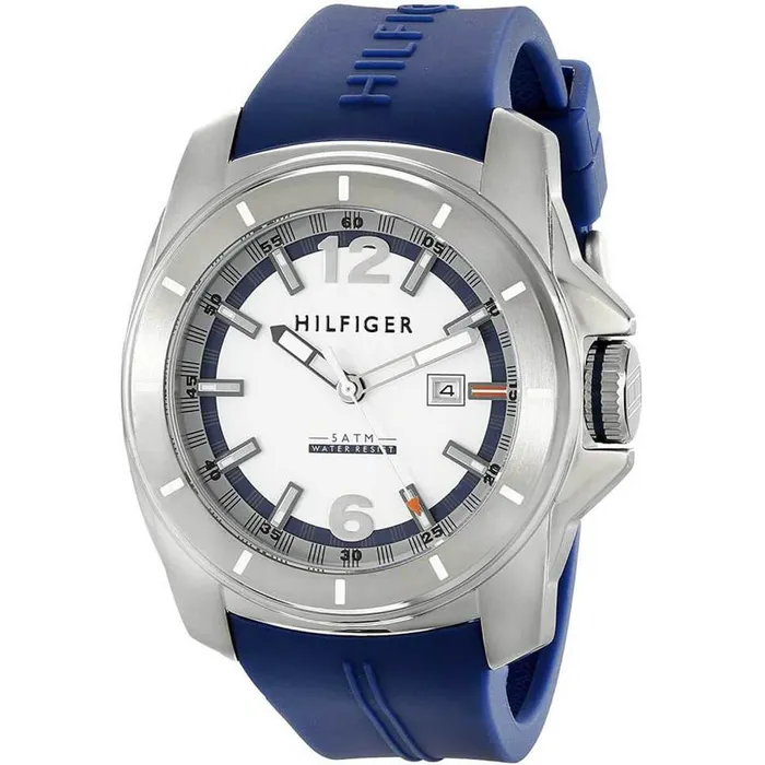 Tommy Hilfiger Mens Quartz Watch White Dial Blue Silicone Strap 1791113 Tommy Hilfiger Watches