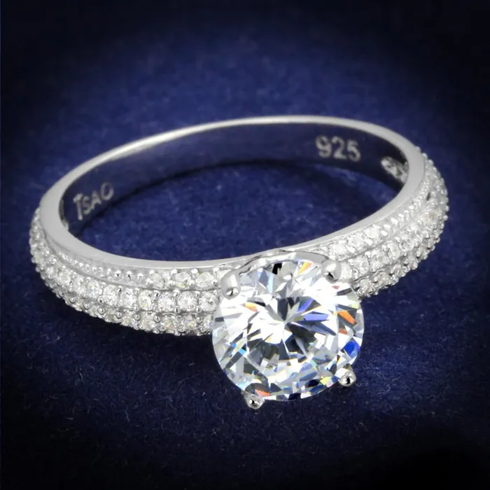 TS338 Rhodium 925 Sterling Silver Ring with AAA Grade CZ in Clear Alamode Rings