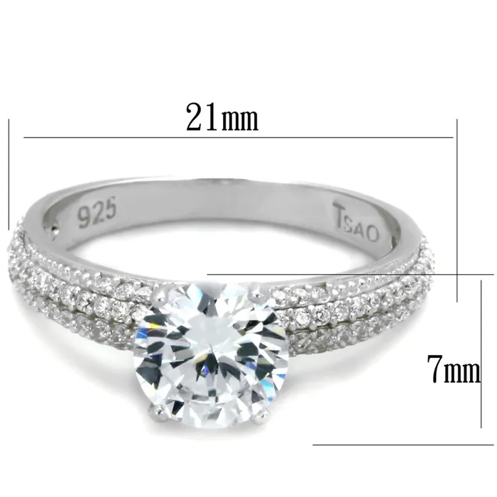 TS338 Rhodium 925 Sterling Silver Ring with AAA Grade CZ in Clear Alamode Rings