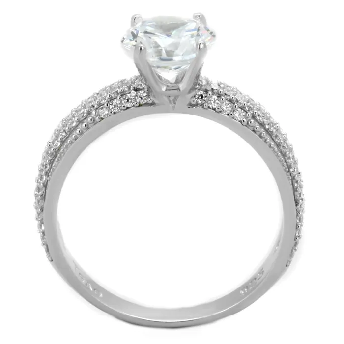 TS338 Rhodium 925 Sterling Silver Ring with AAA Grade CZ in Clear Alamode Rings