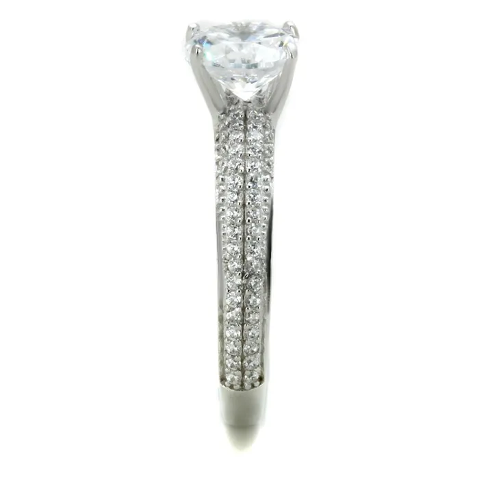 TS338 Rhodium 925 Sterling Silver Ring with AAA Grade CZ in Clear Alamode Rings