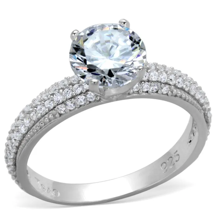 TS338 Rhodium 925 Sterling Silver Ring with AAA Grade CZ in Clear Alamode Rings
