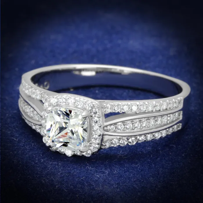 TS454 Rhodium 925 Sterling Silver Ring with AAA Grade CZ in Clear Alamode Rings