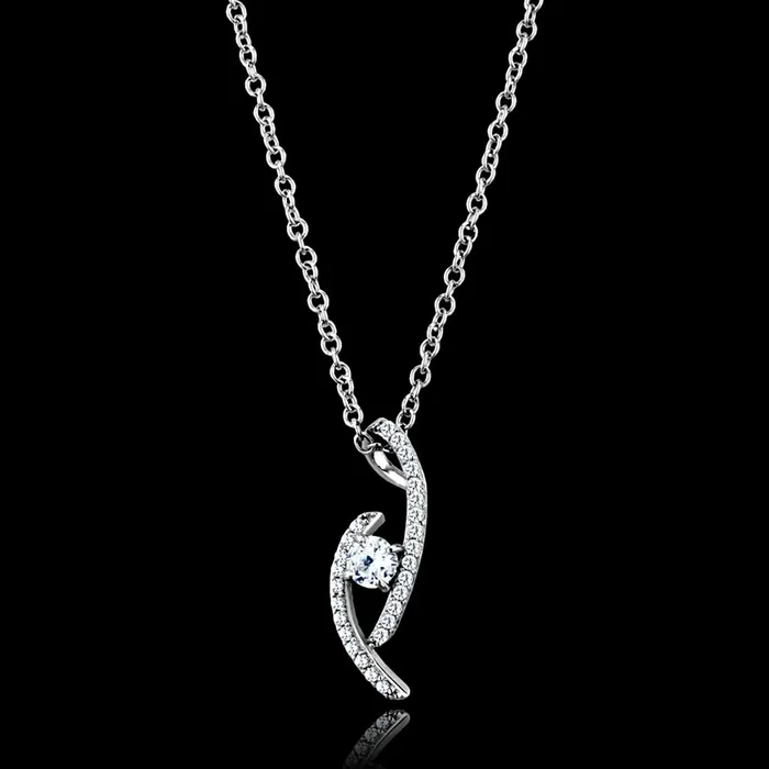 TS515 Rhodium 925 Sterling Silver Necklace with AAA Grade CZ in Clear Alamode Necklaces