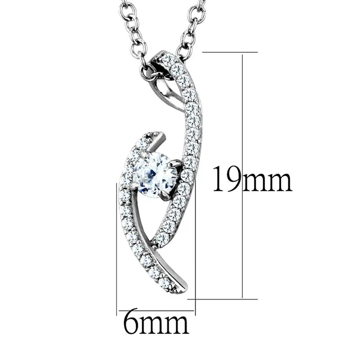 TS515 Rhodium 925 Sterling Silver Necklace with AAA Grade CZ in Clear Alamode Necklaces