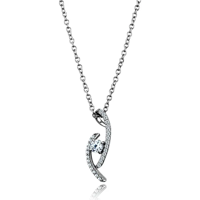 TS515 Rhodium 925 Sterling Silver Necklace with AAA Grade CZ in Clear Alamode Necklaces
