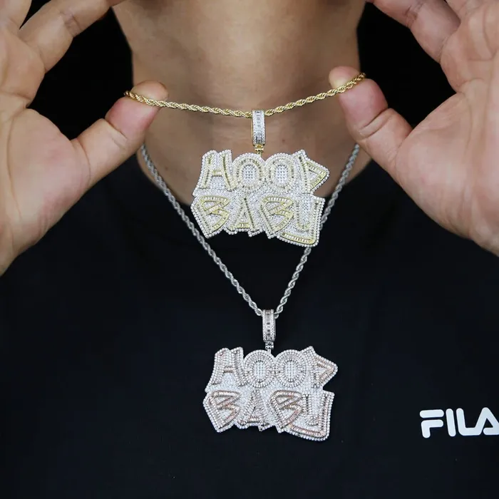 TwoTone Iced Hood Baby Pendant Chain VVS Jewelry Necklaces