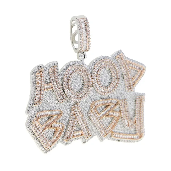 TwoTone Iced Hood Baby Pendant Chain VVS Jewelry Necklaces