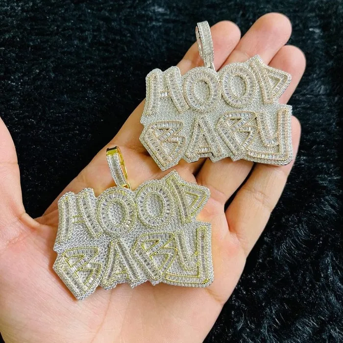 TwoTone Iced Hood Baby Pendant Chain VVS Jewelry Necklaces
