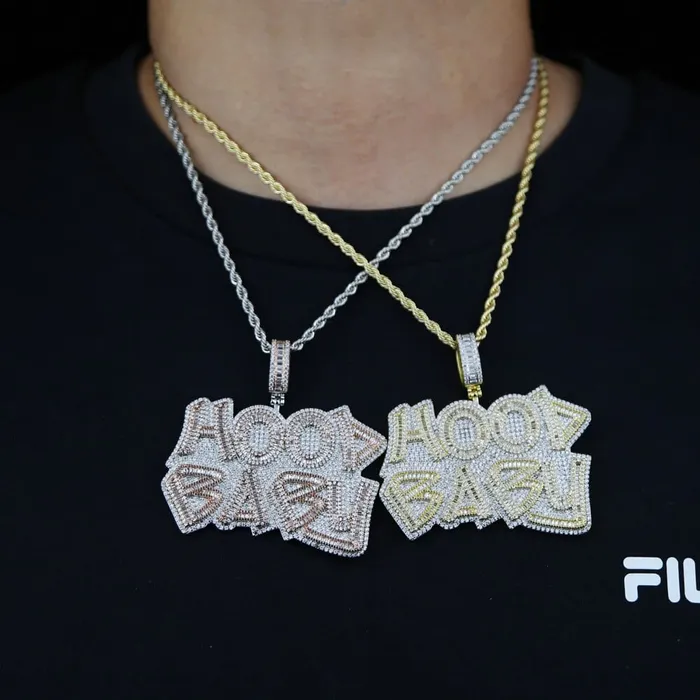 TwoTone Iced Hood Baby Pendant Chain VVS Jewelry Necklaces