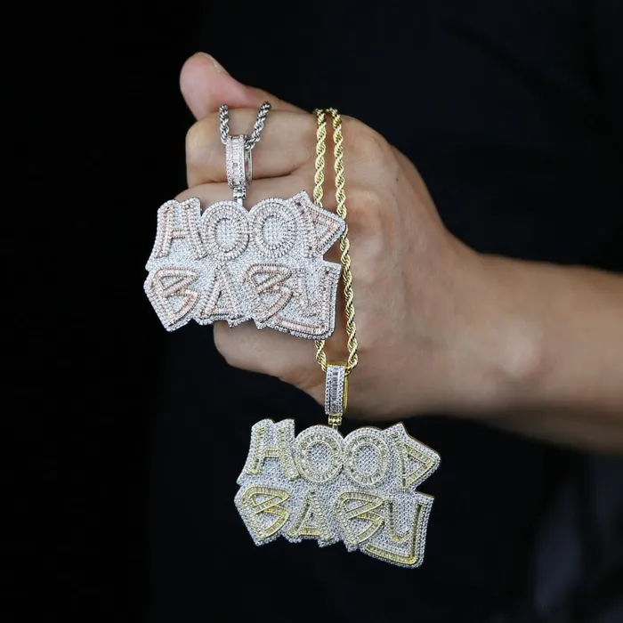 TwoTone Iced Hood Baby Pendant Chain VVS Jewelry Necklaces