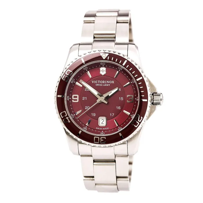 Victorinox Swiss Army Bracelets Swiss Army 241604 Mens Maverick Red Dial Stainless Steel Bracelet Watch