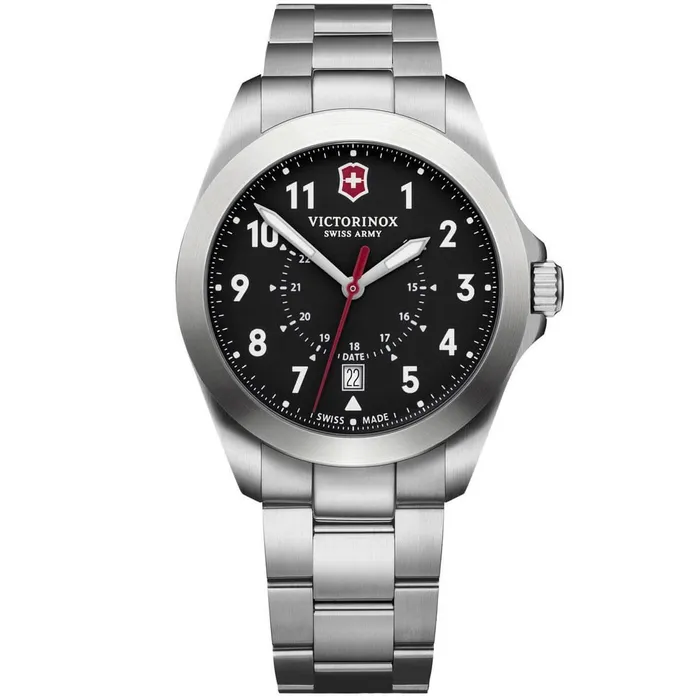 Victorinox Swiss Army Bracelets Victorinox Swiss Army Mens Quartz Watch Heritage Black Dial Steel Bracelet 241968