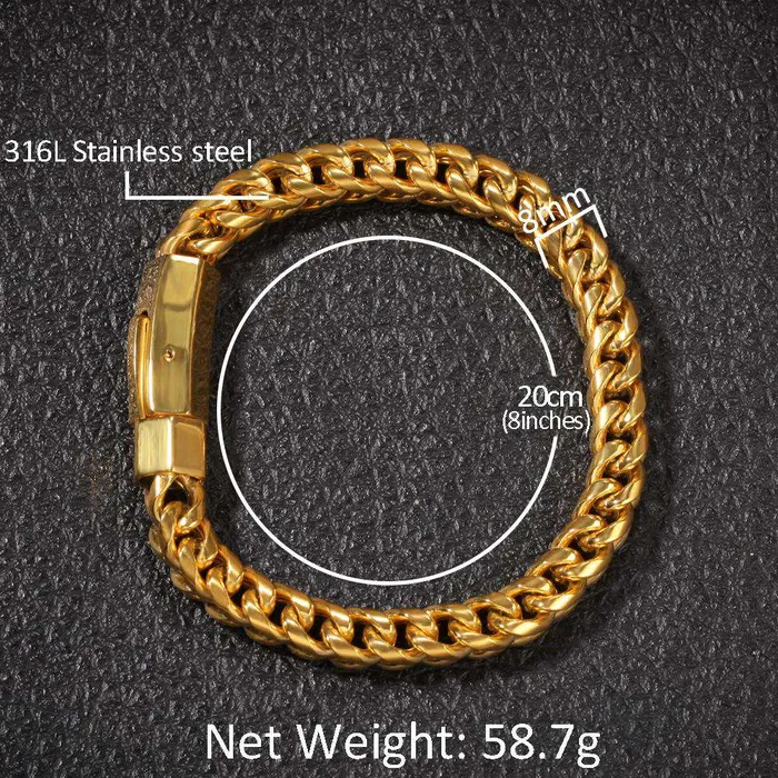 VVS Jewelry Bracelets 316L Stainless Steel Franco Chain Or Bracelet