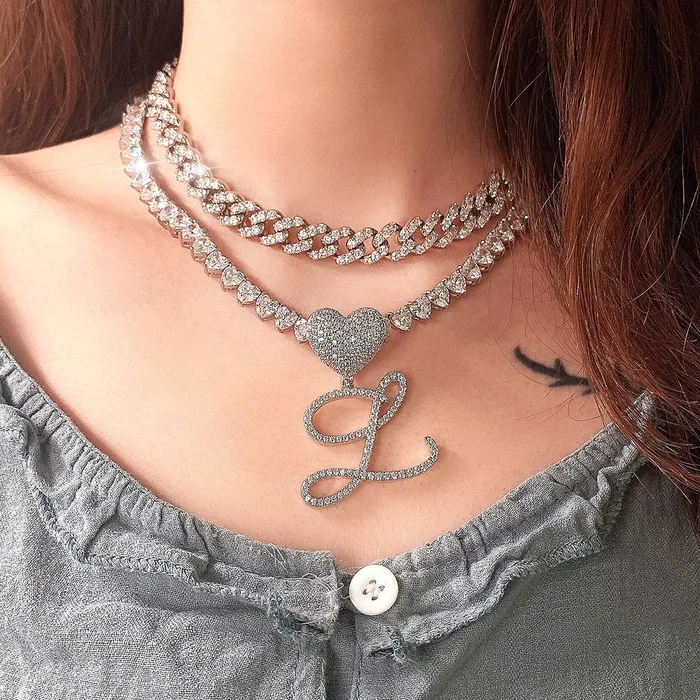 VVS Jewelry Necklaces Custom Initial Cuban Heart Pendant Necklace FREE Tennis Chain