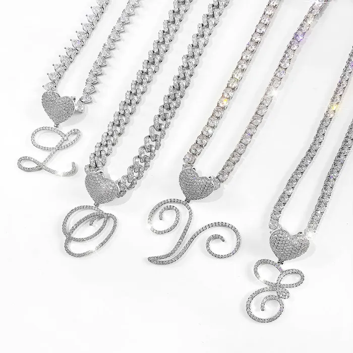 VVS Jewelry Necklaces Custom Initial Cuban Heart Pendant Necklace FREE Tennis Chain