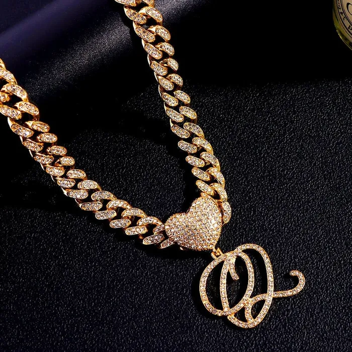 VVS Jewelry Necklaces Custom Initial Cuban Heart Pendant Necklace FREE Tennis Chain