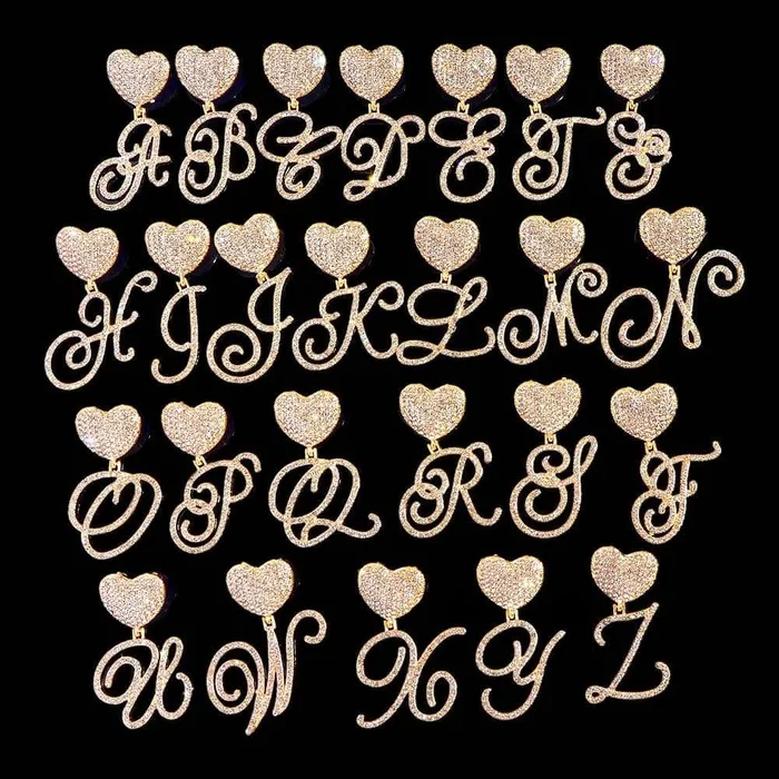 VVS Jewelry Necklaces Custom Initial Cuban Heart Pendant Necklace FREE Tennis Chain
