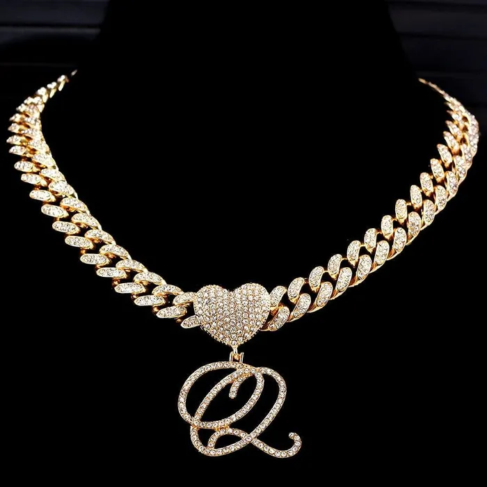 VVS Jewelry Necklaces Custom Initial Cuban Heart Pendant Necklace FREE Tennis Chain