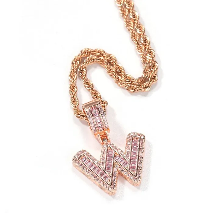 VVS Jewelry Necklaces Custom Pink Baguette Initial Pendant Chain
