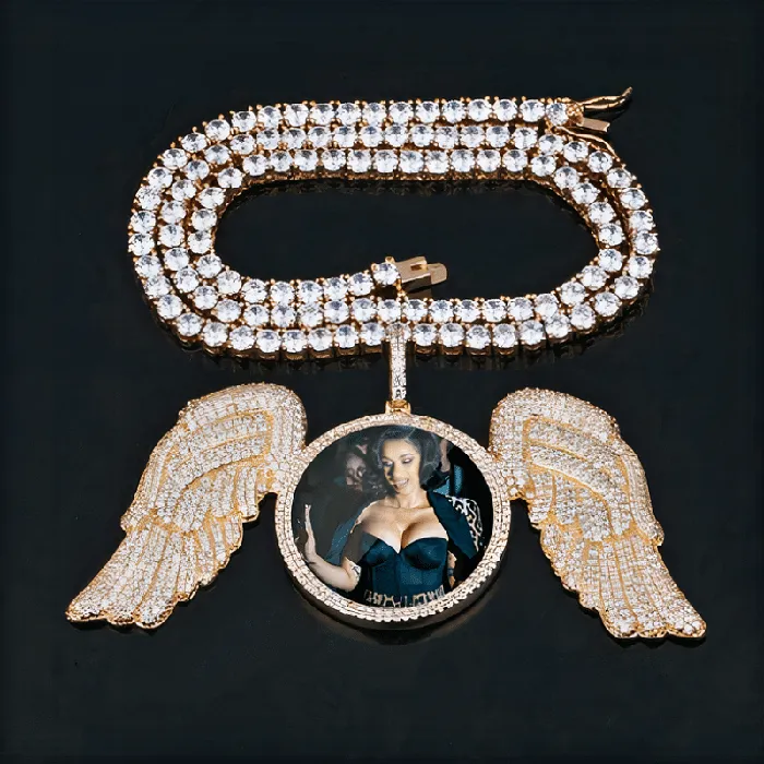 VVS Jewelry Necklaces Fully Iced Angel Wings Custom Photo Chain