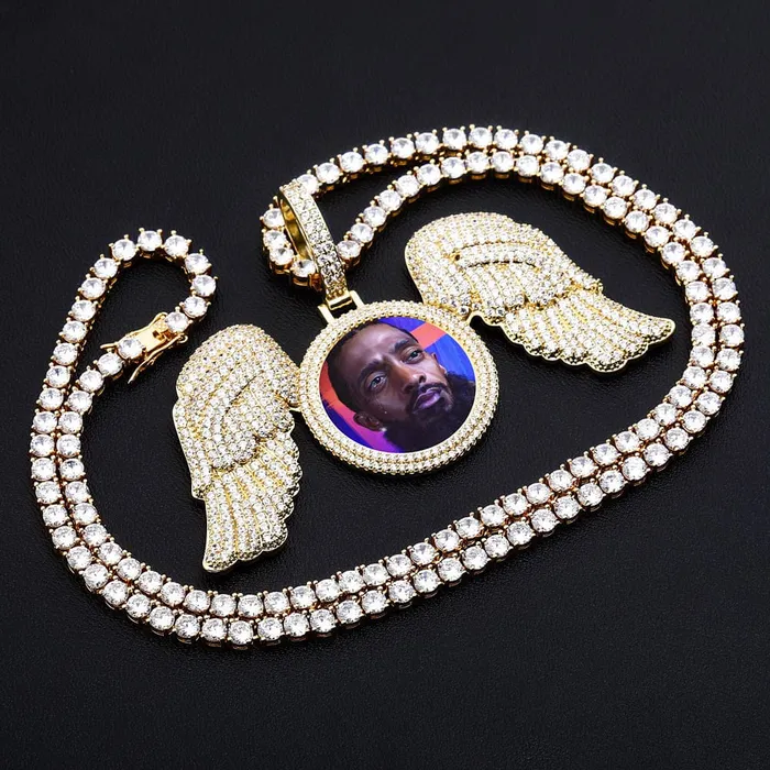 VVS Jewelry Necklaces Fully Iced Angel Wings Custom Photo Chain