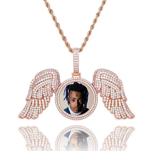 VVS Jewelry Necklaces Fully Iced Angel Wings Custom Photo Chain