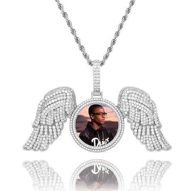 VVS Jewelry Necklaces Fully Iced Angel Wings Custom Photo Chain