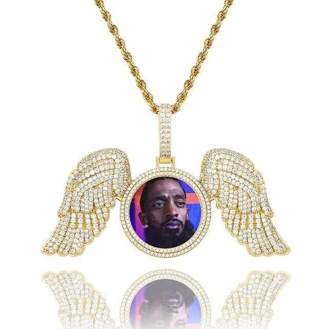 VVS Jewelry Necklaces Fully Iced Angel Wings Custom Photo Chain