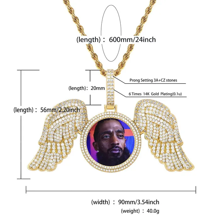 VVS Jewelry Necklaces Fully Iced Angel Wings Custom Photo Chain