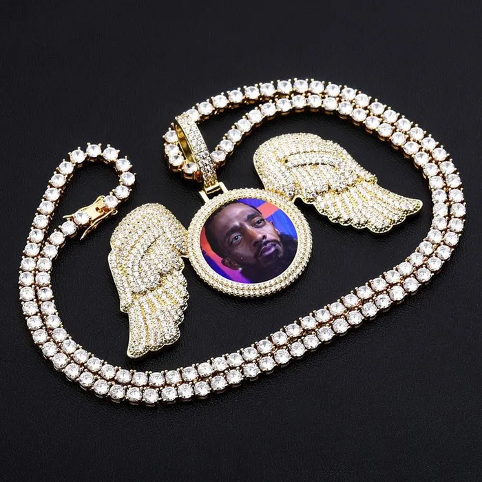 VVS Jewelry Necklaces Fully Iced Angel Wings Custom Photo Chain