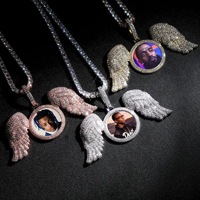 VVS Jewelry Necklaces Fully Iced Angel Wings Custom Photo Chain
