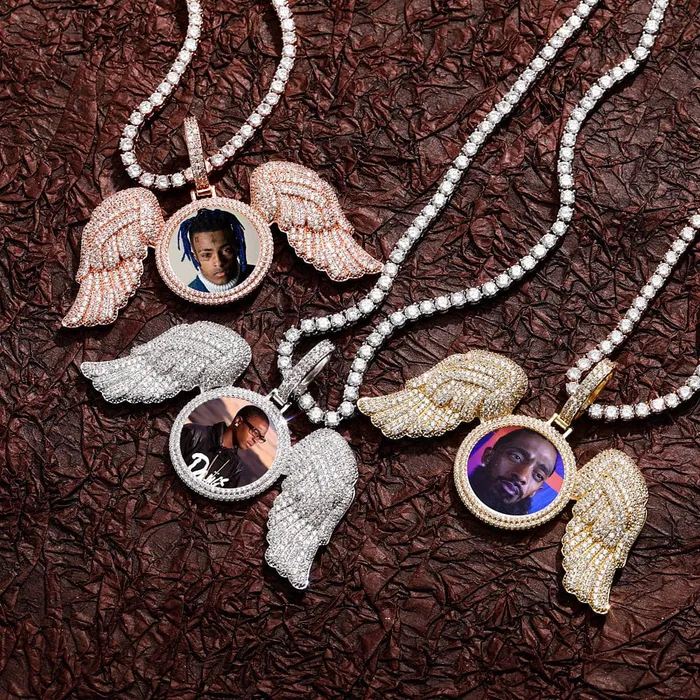 VVS Jewelry Necklaces Fully Iced Angel Wings Custom Photo Chain