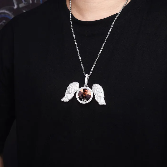 VVS Jewelry Necklaces Fully Iced Angel Wings Custom Photo Chain